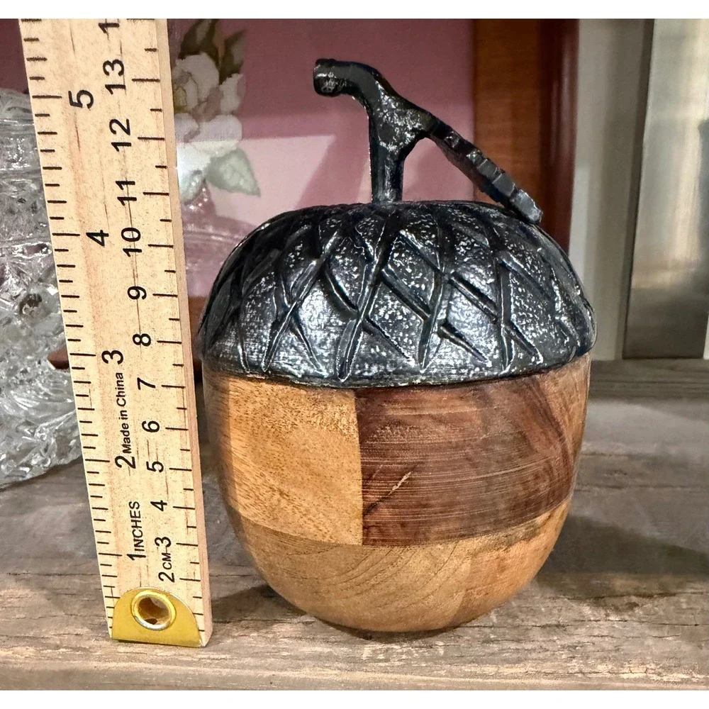 Rustic Wood and Cast Metal Acorn Decorative Figurine Fall Decor